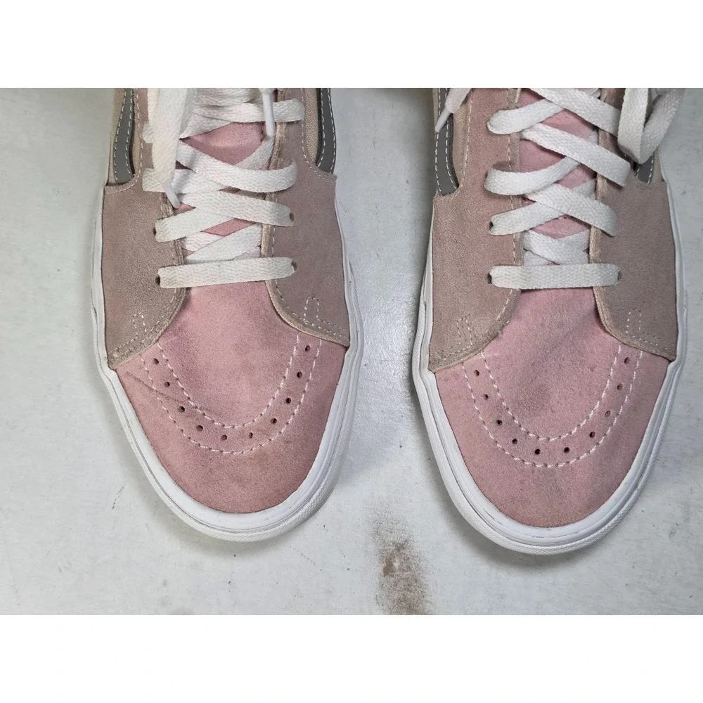 Vans Sk8-Hi Men's Sneakers Size 10 UK 9 Pink Beige Suede Canvas Skate High Shoes